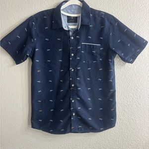 Craft+Flow Navy Blue Casual Button Down Shirt With Tiger print Kids Boy M